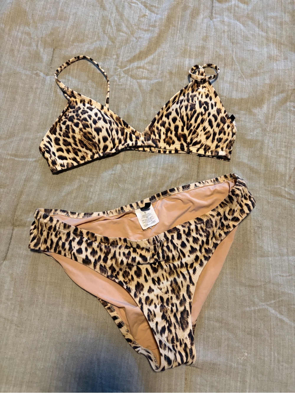 J. Crew Leopard Print Bikini Top and Bottom - Tan, Black, Brown